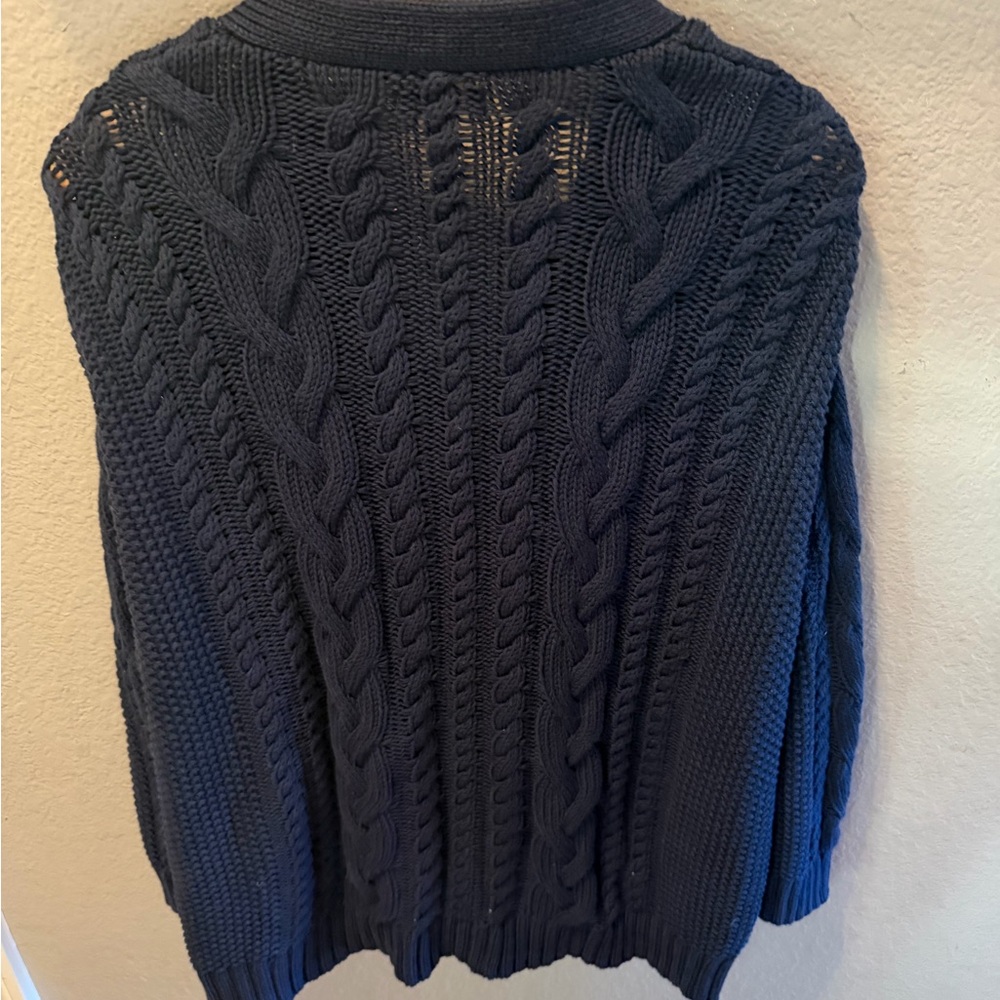 Quince Organic Cotton Cable Knit Cardigan Navy Oversized S Chunky Sweater - Picture 2 of 4
